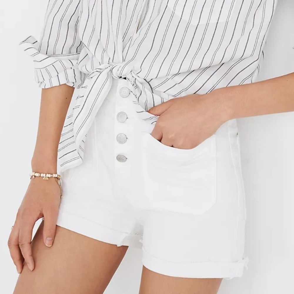 Madewell High Rise Denim Boyshorts in Tile White Size 28 - Picture 1 of 8
